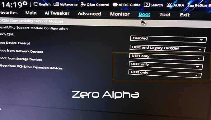 ASUS BIOS Boot CSM Compatibility Support Module UEFI Only RAID Data Recovery