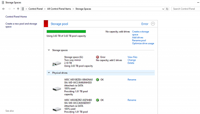 windows storage spaces error data recovery